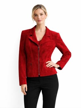 Conrad C | Vintage Red Textured Statement Jacket Zipper Front
